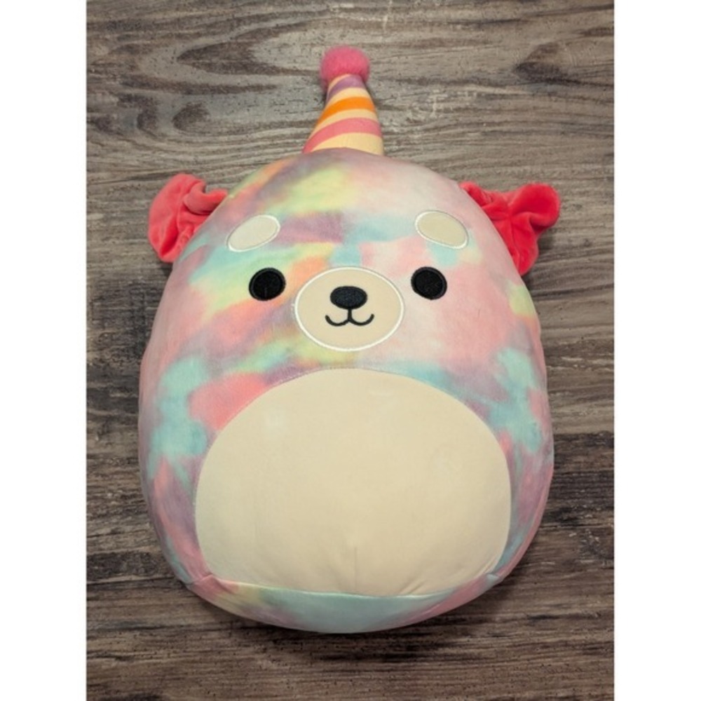 Squishmallows Kellytoy Tie Dye Bear Party Hat Plush 12 Inch Stuffed Animal Toy